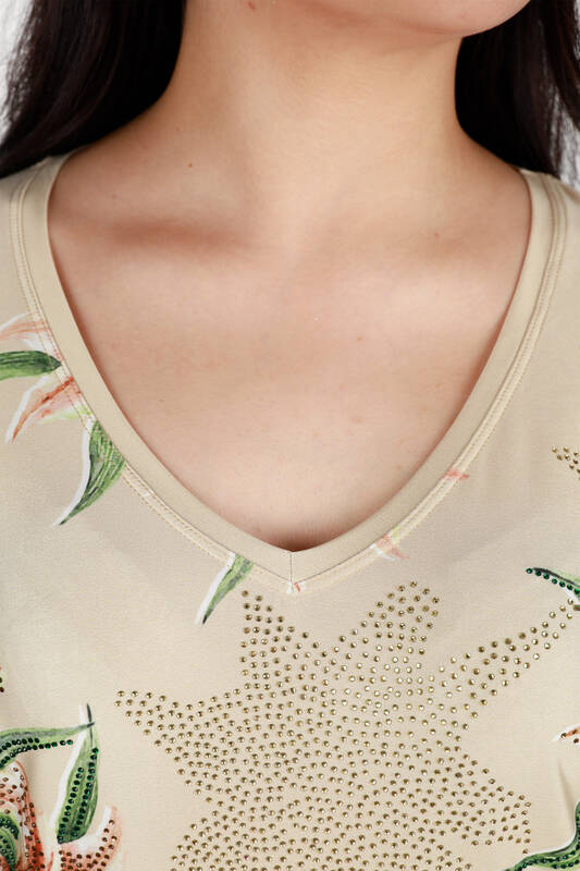 Оптовая женская одежда чесаный хлопок цифровой цветочный узор-12064 | КАZЕЕ