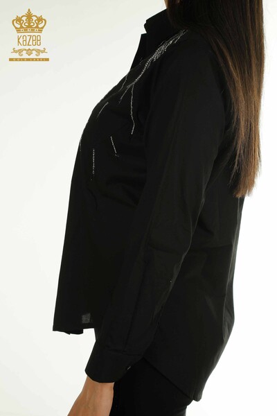 Женская рубашка с вышивкой камнями оптом, черная - 20477 | Кazee - Thumbnail