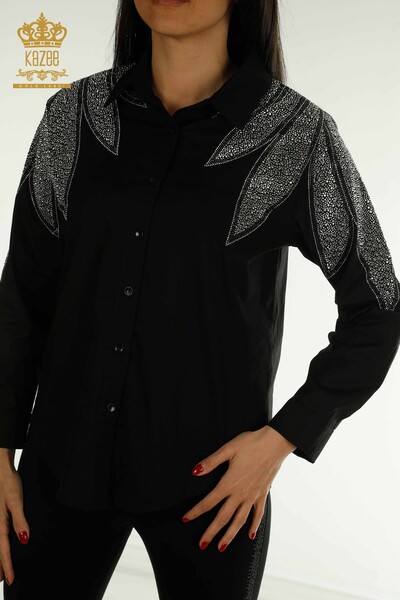 Женская рубашка оптом с плечами черного цвета - 20478 | КАZEE - Thumbnail
