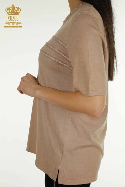 Женский вязаный свитер оптом, американская модель бежевого цвета - 30352 | КАZEE - Thumbnail