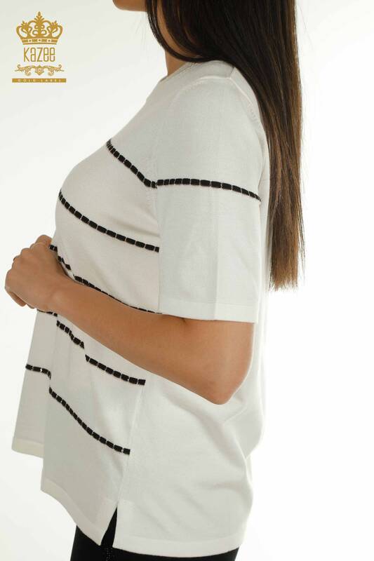 Женский вязаный свитер оптом, американская модель экрю - 30355 | КAZEE