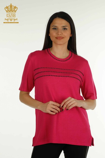 Женский вязаный свитер оптом Американская модель Фуксия - 30352 | КАZEE - Thumbnail