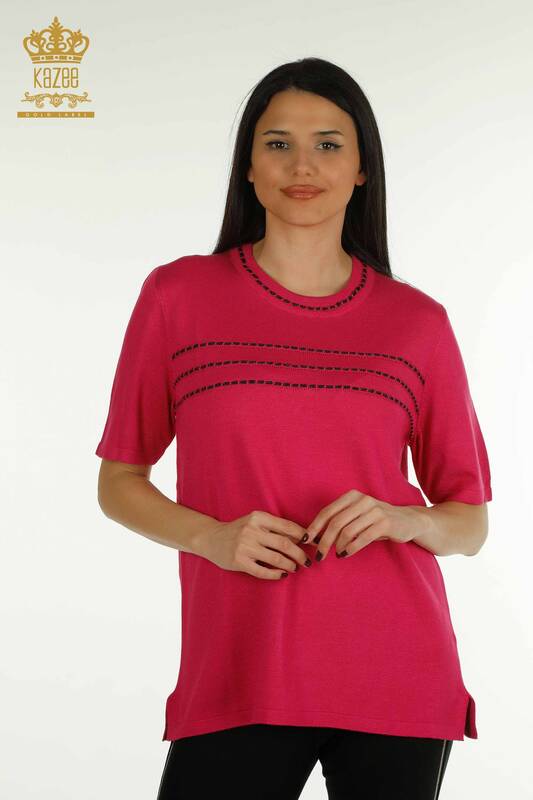 Женский вязаный свитер оптом Американская модель Фуксия - 30352 | КАZEE