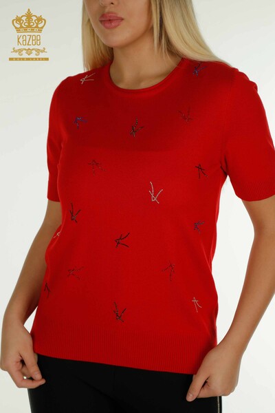 Женский вязаный свитер оптом, американская модель красного цвета - 30335 | КАZEE - Thumbnail