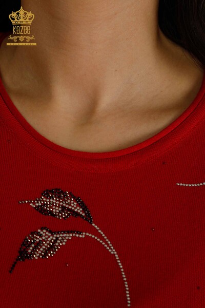 Женский вязаный свитер оптом, американская модель красного цвета - 30649 | КАZEE - Thumbnail
