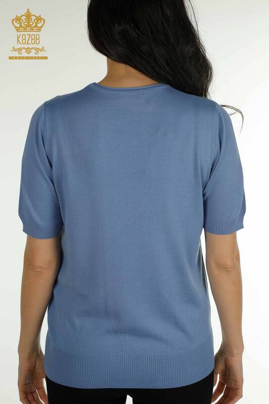 Женский вязаный свитер оптом, американская модель синего цвета - 30649 | КАZEE