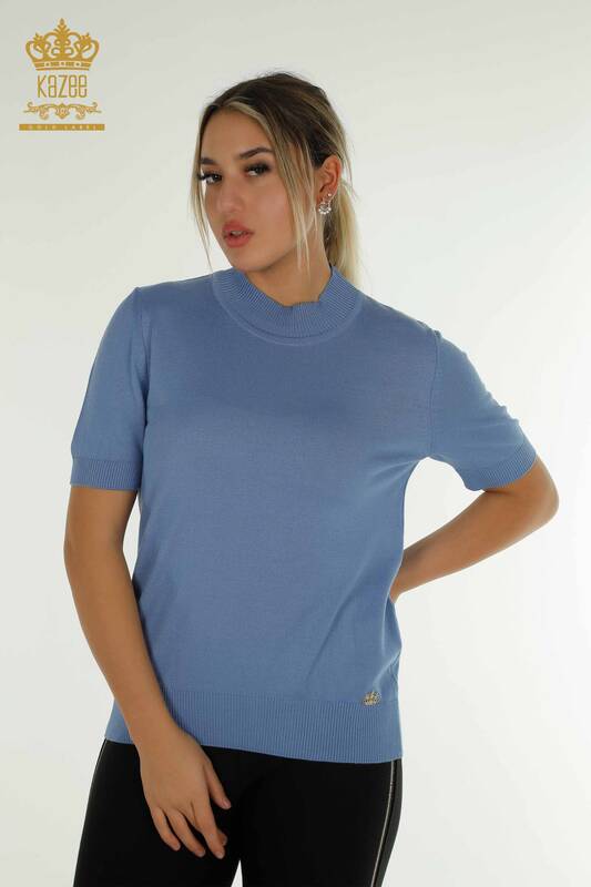Оптовая продажа женского трикотажного свитера американской модели темно-синего цвета - 14541 | КАZEE