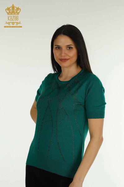 Женский вязаный свитер оптом, американская модель зеленого цвета - 30686 | КАZEE - Thumbnail