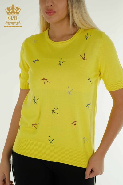 Женский вязаный свитер оптом, американская модель желтого цвета - 30335 | КАZEE - Thumbnail
