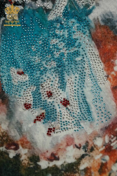 Женский вязаный свитер оптом из ангоры с цифровым принтом - 40040 | КАZEE - Thumbnail