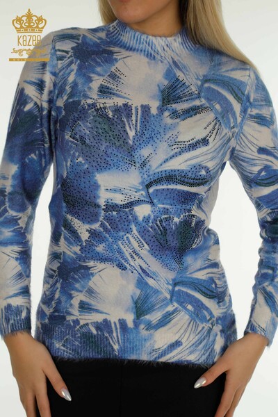 Женский вязаный свитер из ангоры с длинным рукавом оптом, цифровой - 40035 | КAZEE - Thumbnail