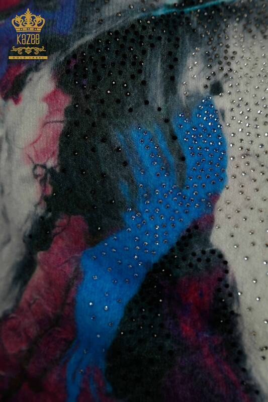 Женский вязаный свитер оптом из ангоры с цифровой печатью - 40039 | КАZEE