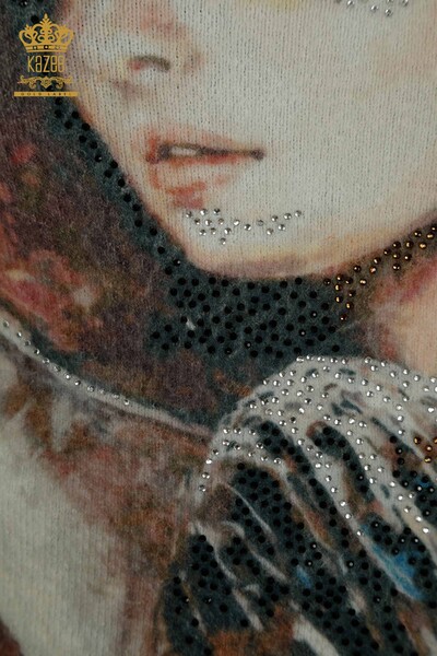 Женский вязаный свитер оптом из ангоры с цифровой печатью - 40042 | КАZEE - Thumbnail