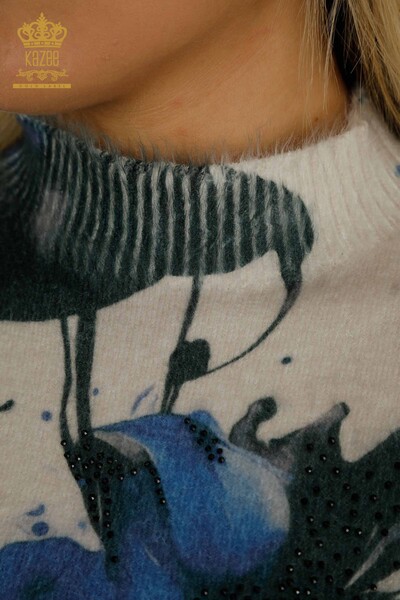 Женский вязаный свитер оптом из ангоры с цветочным узором в цифровом формате - 40037 | КАZEE - Thumbnail