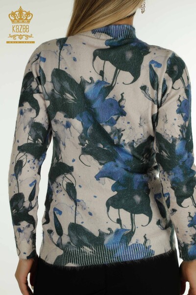 Женский вязаный свитер оптом из ангоры с цветочным узором в цифровом формате - 40037 | КАZEE - Thumbnail