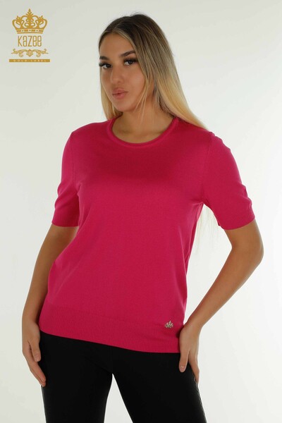 Женский вязаный свитер оптом, базовая американская модель светлого фуксии - 16271 | КАZEE - Thumbnail