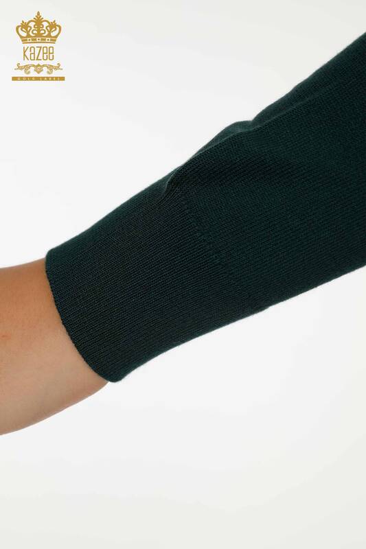 Женский трикотаж оптом, базовый темно-зеленый свитер с логотипом - 11052 | КАZEE