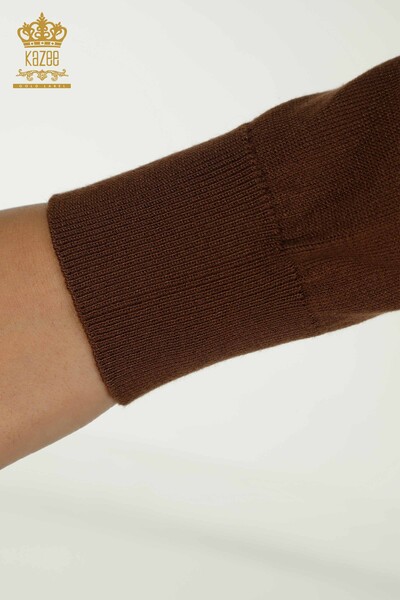 Женский вязаный свитер оптом с базовым логотипом коричневого цвета - 11052 | КАZEE - Thumbnail