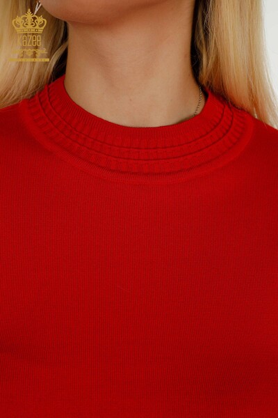 Женский вязаный свитер оптом, базовый красный с логотипом - 30253 | КАZEE - Thumbnail