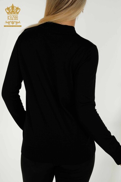 Женский трикотаж оптом, базовый темно-зеленый свитер с логотипом - 30253 | КАZEE - Thumbnail