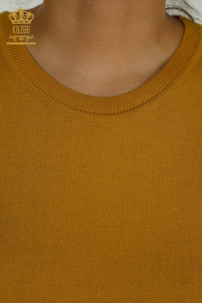 Женский вязаный свитер оптом с базовым логотипом Шафран - 11052 | КАZEE - Thumbnail