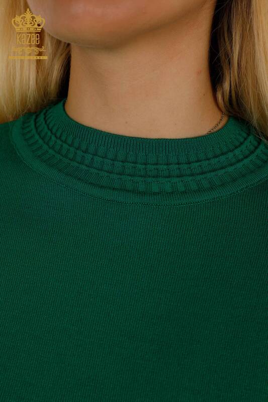 Женский вязаный свитер базового зеленого цвета с логотипом оптом - 30253 | КАZEE