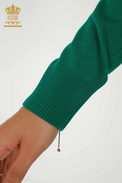 Женский вязаный свитер базового зеленого цвета с логотипом оптом - 30253 | КАZEE - Thumbnail