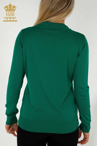 Женский вязаный свитер базового зеленого цвета с логотипом оптом - 30253 | КАZEE - Thumbnail
