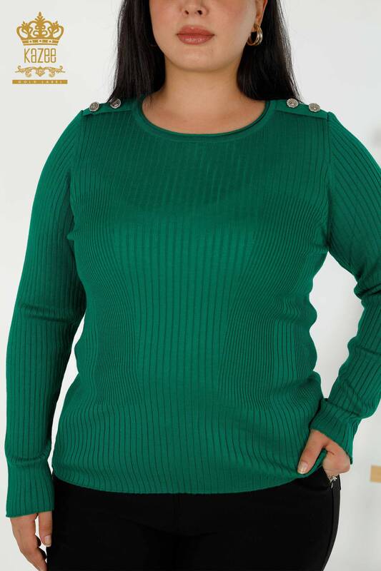 Оптовые продажи женского трикотажного свитера с пуговицами зеленого цвета - 30045 | КАZEE