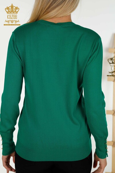 Оптовая продажа женского трикотажного свитера с пуговицами зеленого цвета - 30139 | КAZEE - Thumbnail