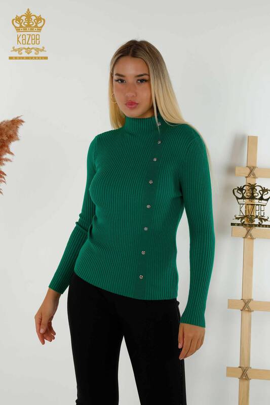 Оптовая продажа женского трикотажного свитера с пуговицами зеленого цвета - 30394 | КАZEE
