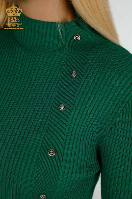 Оптовая продажа женского трикотажного свитера с пуговицами зеленого цвета - 30394 | КАZEE