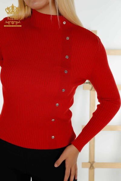 Оптовая продажа женского трикотажного свитера с пуговицами красного цвета - 30394 | КАZEE - Thumbnail