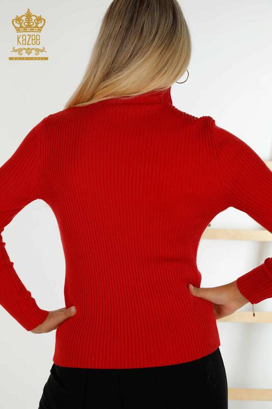 Оптовая продажа женского трикотажного свитера с пуговицами красного цвета - 30394 | КАZEE