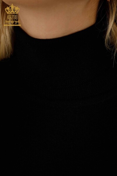 Женский вязаный свитер оптом с пуговицами на манжетах, черный - 30506 | КАZEE - Thumbnail (2)
