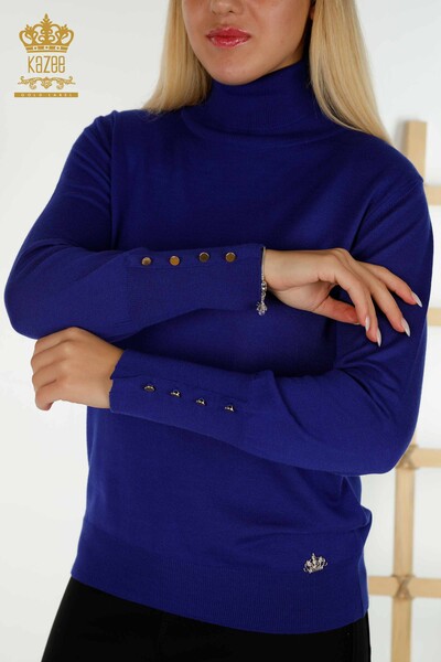 Kazee - Женский вязаный свитер оптом с пуговицами на манжетах, электрический цвет - 30506 | КАZEE (1)