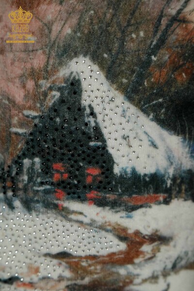 Женский вязаный свитер с круглым вырезом оптом, цифровой - 40027 | КАZEE - Thumbnail