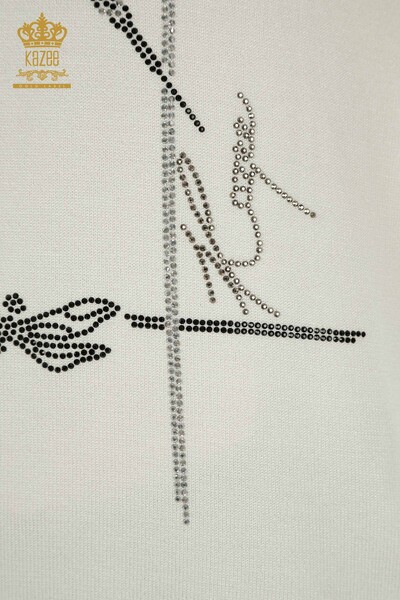 Женский трикотажный свитер оптом со стрекозой цвета экрю - 30650 | КАZEE - Thumbnail
