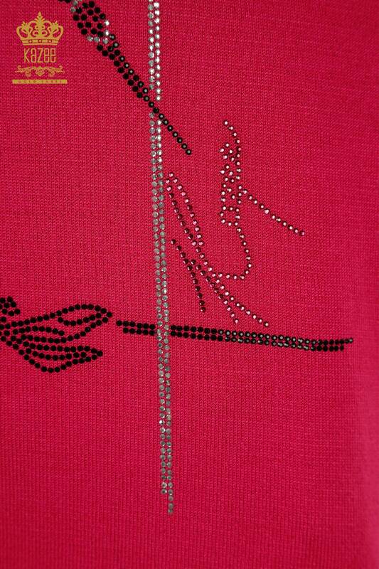 Женский трикотажный свитер оптом со стрекозой цвета фуксии - 30650 | КАZEE