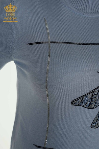 Синий женский трикотажный свитер оптом с деталями в виде стрекозы - 30650 | КАZEE - Thumbnail