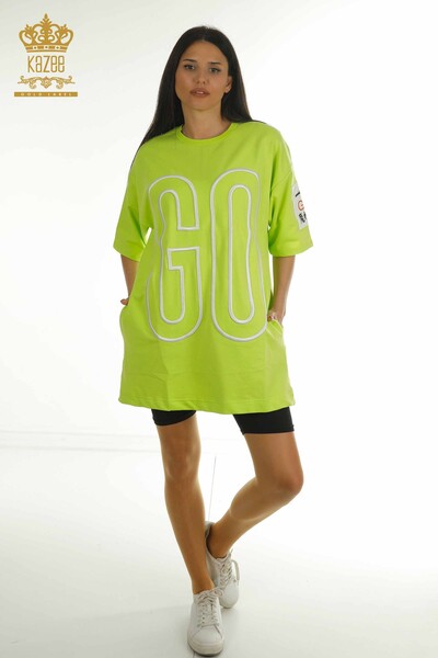 Женская туника с карманами оптом, фисташково-зеленый - 2402-231019 | S&M - Thumbnail