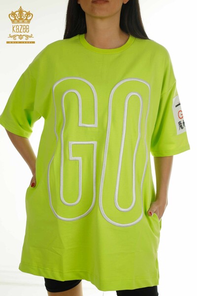 Женская туника с карманами оптом, фисташково-зеленый - 2402-231019 | S&M - Thumbnail