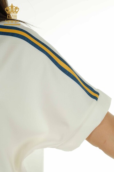 Женская туника с коротким рукавом цвета экрю оптом - 2402-231035 | S&M - Thumbnail