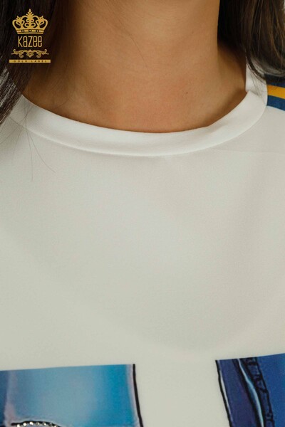 Женская туника с коротким рукавом цвета экрю оптом - 2402-231035 | S&M - Thumbnail