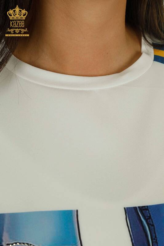 Женская туника с коротким рукавом цвета экрю оптом - 2402-231035 | S&M