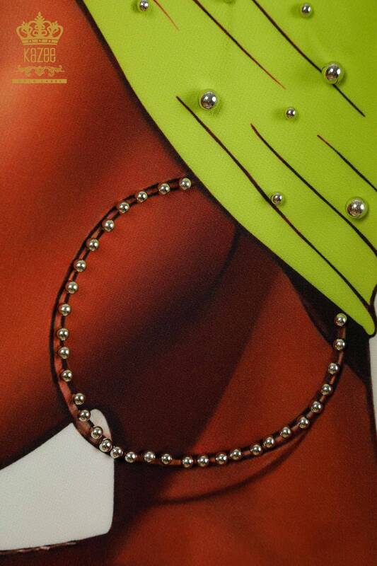 Женская туника с коротким рукавом оптом, фисташково-зеленая - 2402-231021 | S&M