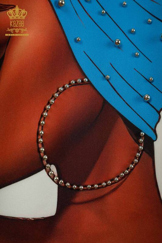 Женская туника с коротким рукавом оптом, синяя - 2402-231021 | S&M