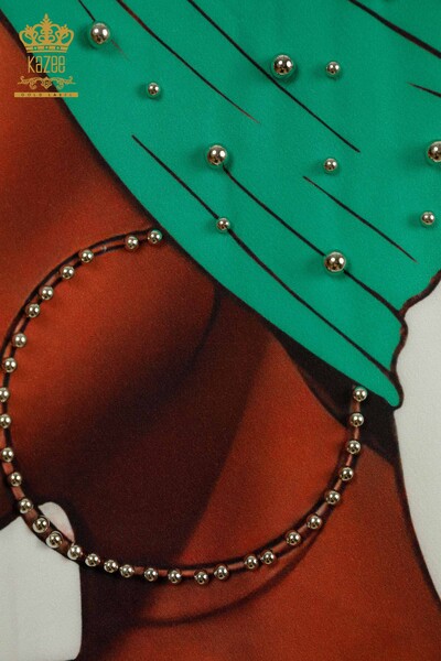 Женская туника с коротким рукавом оптом, зеленая - 2402-231021 | S&M - Thumbnail