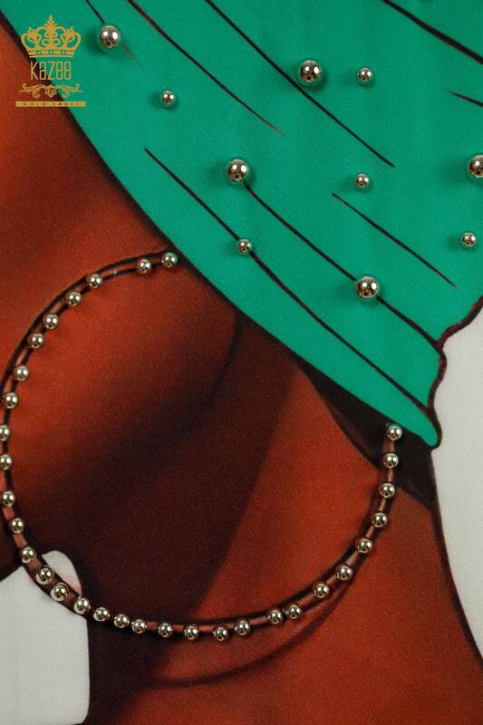 Женская туника с коротким рукавом оптом, зеленая - 2402-231021 | S&M