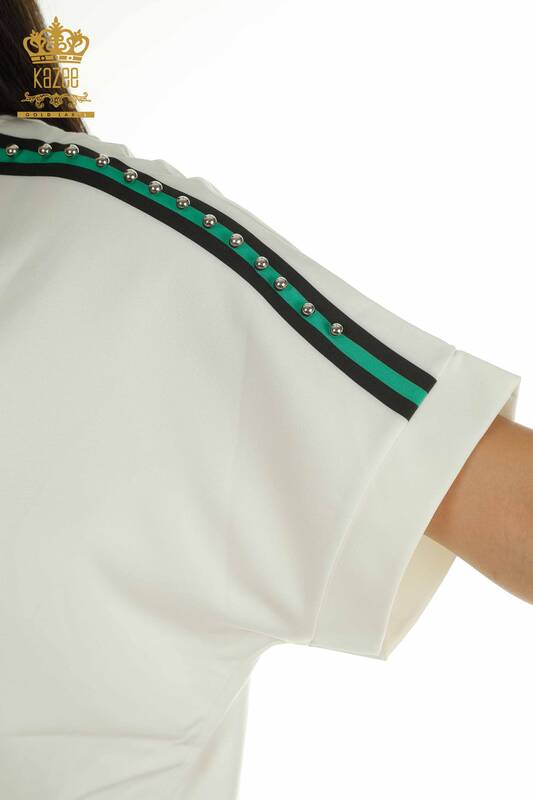 Женская туника с коротким рукавом оптом, зеленая - 2402-231021 | S&M